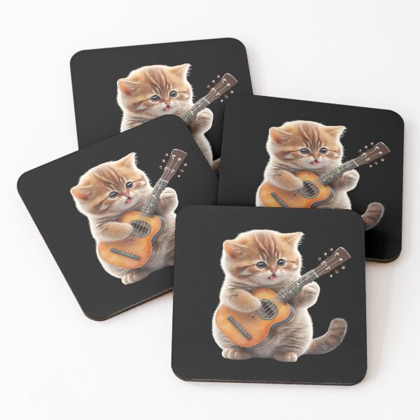 Item preview, Cute Cat Guitarist Rock Band Cartoon Anime Style Animal designed and sold by AnimalArtPhotos.
