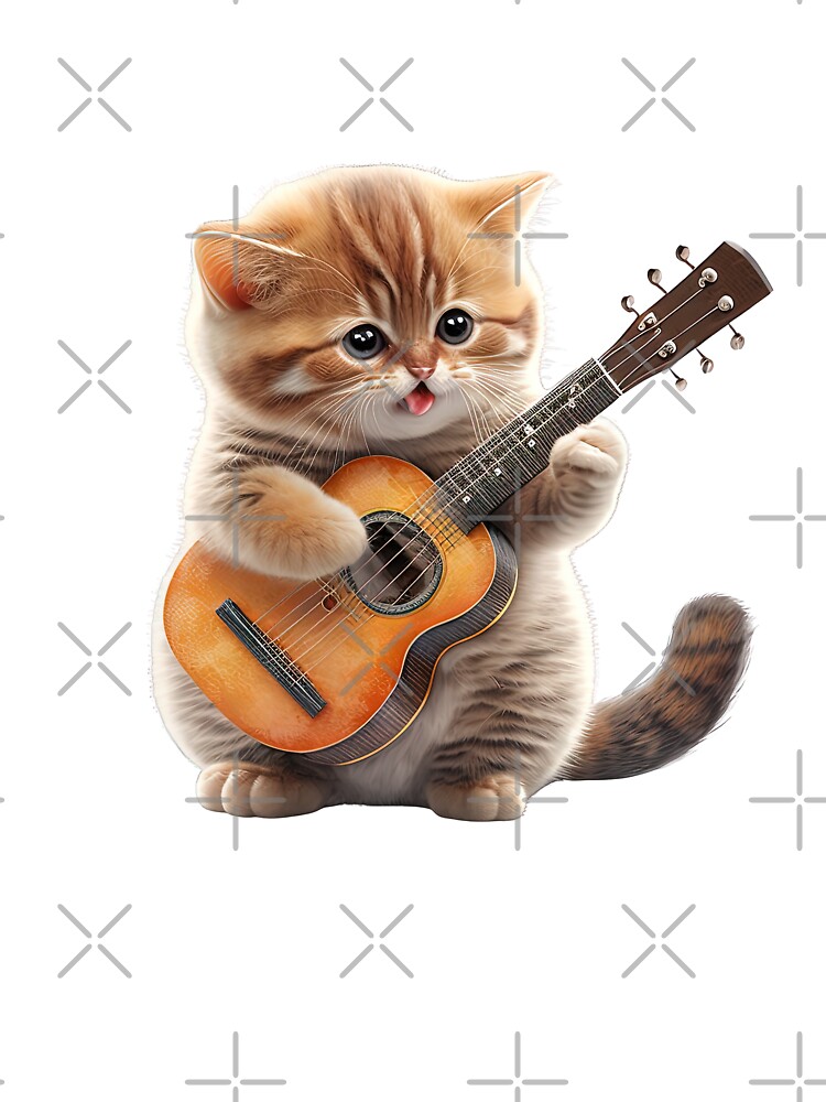 Cute Cat Guitarist Rock Band Cartoon Anime Style Animal Kids T-Shirt