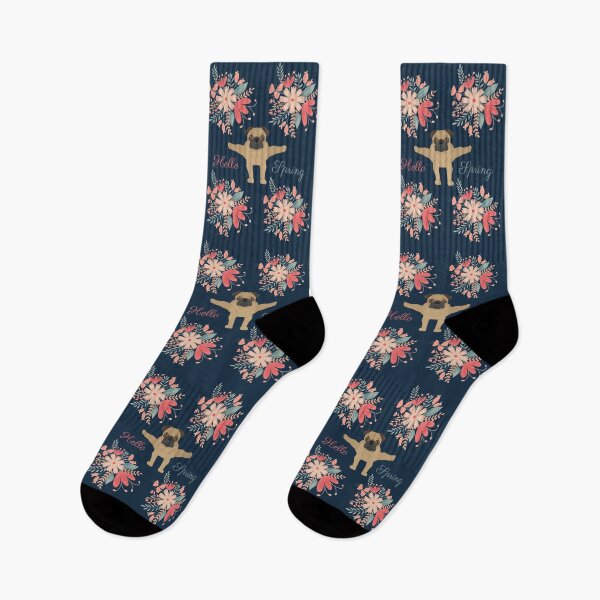 Item preview, Hello Spring with Pug and Flowers designed and sold by SeasonalDogs.