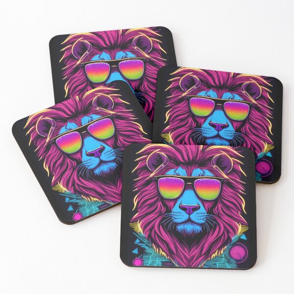 Item preview, Colorful cartoon lion, art in 80's retrowave, synthwave style, animal art, animals designed and sold by SnorbelDesign.