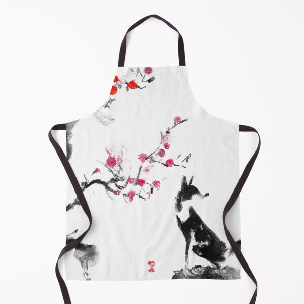 Item preview, Sumi-e Japanese ink drawing, fox among plum blossoms designed and sold by Monkonthehill.