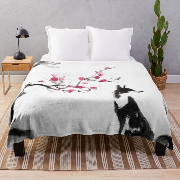 Item preview, Sumi-e Japanese ink drawing, fox among plum blossoms designed and sold by Monkonthehill.