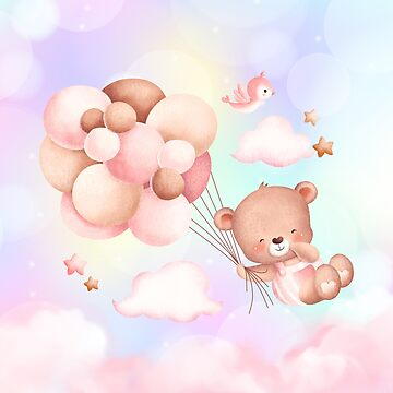 flying teddy bear with balloons