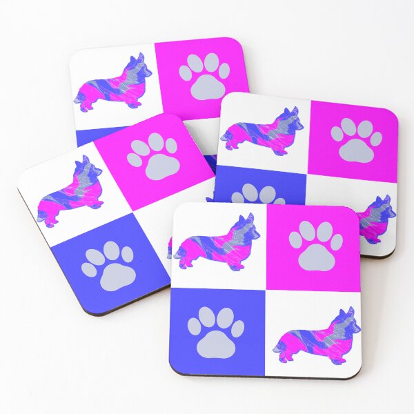 Item preview, Welsh Corgi Dog & Paw Print Crazy Hot Pink & Blue Swirls designed and sold by AMSonArt.
