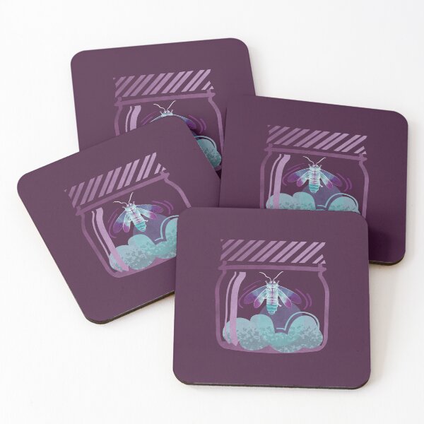 Item preview, Glowing in the moss // purple background jars with lightning fireflies bugs quirky whimsical and bioluminescence lampyridae beetles designed and sold by SelmaCardoso.
