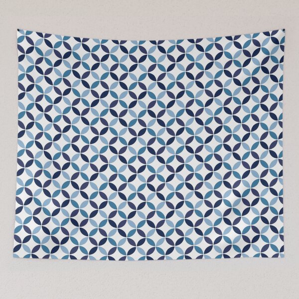 Item preview, Blue shippo tsunagi geometric pattern ornamental japanese overlapping circles designed and sold by Mahe-Art.