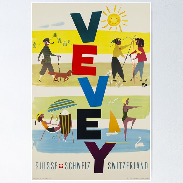 Item preview, Vevey, Switzerland, Travel Poster designed and sold by BokeeLee.