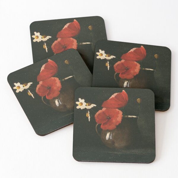 Item preview, Poppies and Daisies | Dark Academia Decor | Vintage Restored Dark Floral Oil Painting of Flowers designed and sold by archerfield.