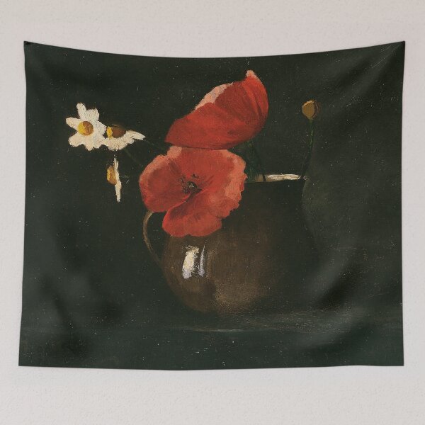 Item preview, Poppies and Daisies | Dark Academia Decor | Vintage Restored Dark Floral Oil Painting of Flowers designed and sold by archerfield.