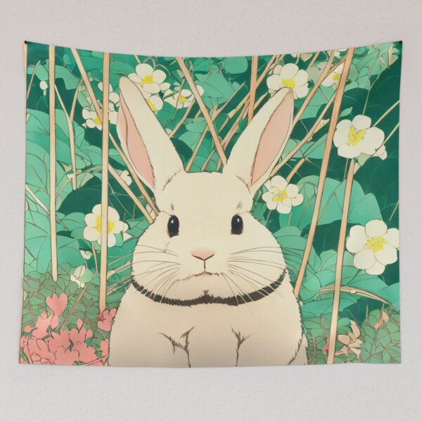 Item preview, Flower Journey with the Cottagecore White American Fuzzy Lop Rabbit designed and sold by wigobun.
