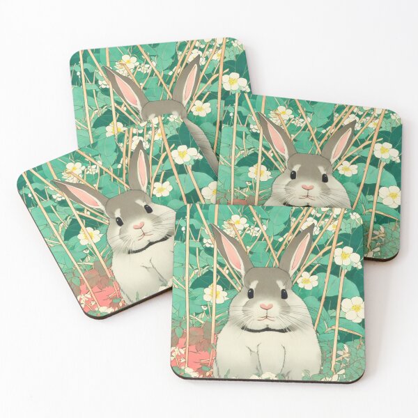 Item preview, Flower Journey with the Cottagecore Grey American Fuzzy Lop Rabbit Bunny designed and sold by wigobun.