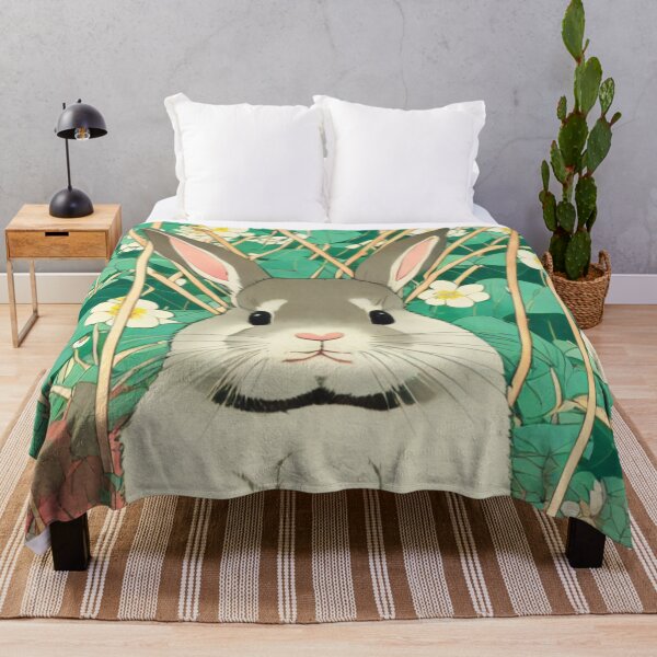 Item preview, Flower Journey with the Cottagecore Grey American Fuzzy Lop Rabbit Bunny designed and sold by wigobun.