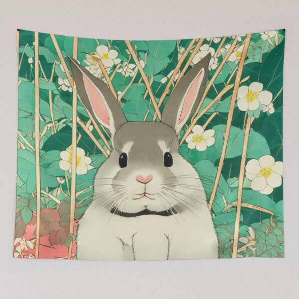 Item preview, Flower Journey with the Cottagecore Grey American Fuzzy Lop Rabbit Bunny designed and sold by wigobun.