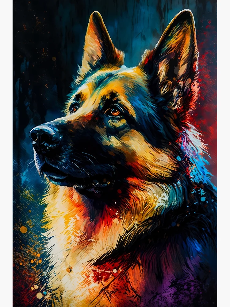 German Shepherd Limited Edition Giclée Archival Print - Acrylic Paint online and Pastel Pet Portrait of a Beautiful Dog on Gray Background