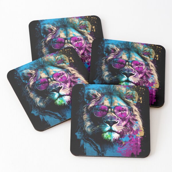Item preview, Cool colorful lion, 80's retrowave art, synthwave style, animal art, animals designed and sold by SnorbelDesign.