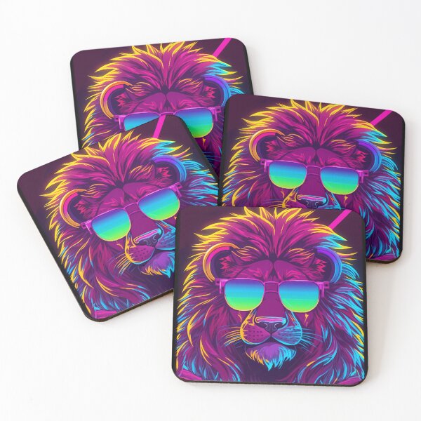 Item preview, Strong cartoon lion, art in 80's retrowave, synthwave style, animal art, king of the beasts designed and sold by SnorbelDesign.