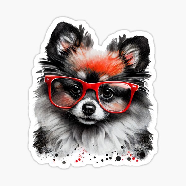 Pomeranian with Glasses Sticker