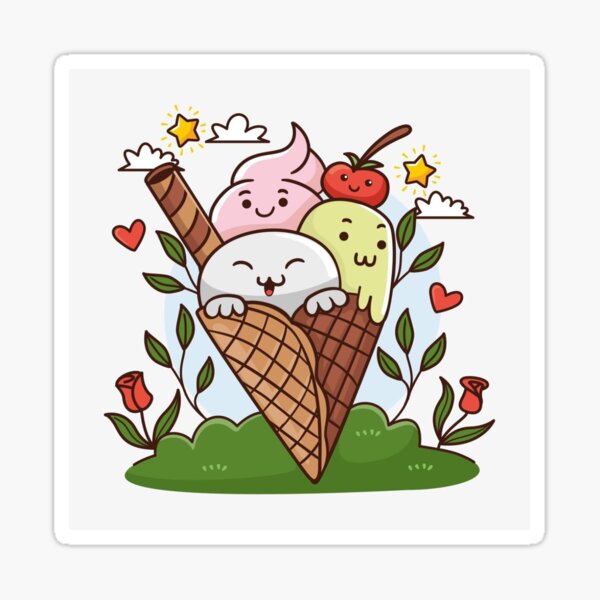 kawaii food- cute Ice cream, pink, turquoise' Sticker