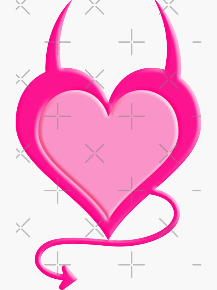 Cute Valentines Pink Devil Heart with Horns and a Tail