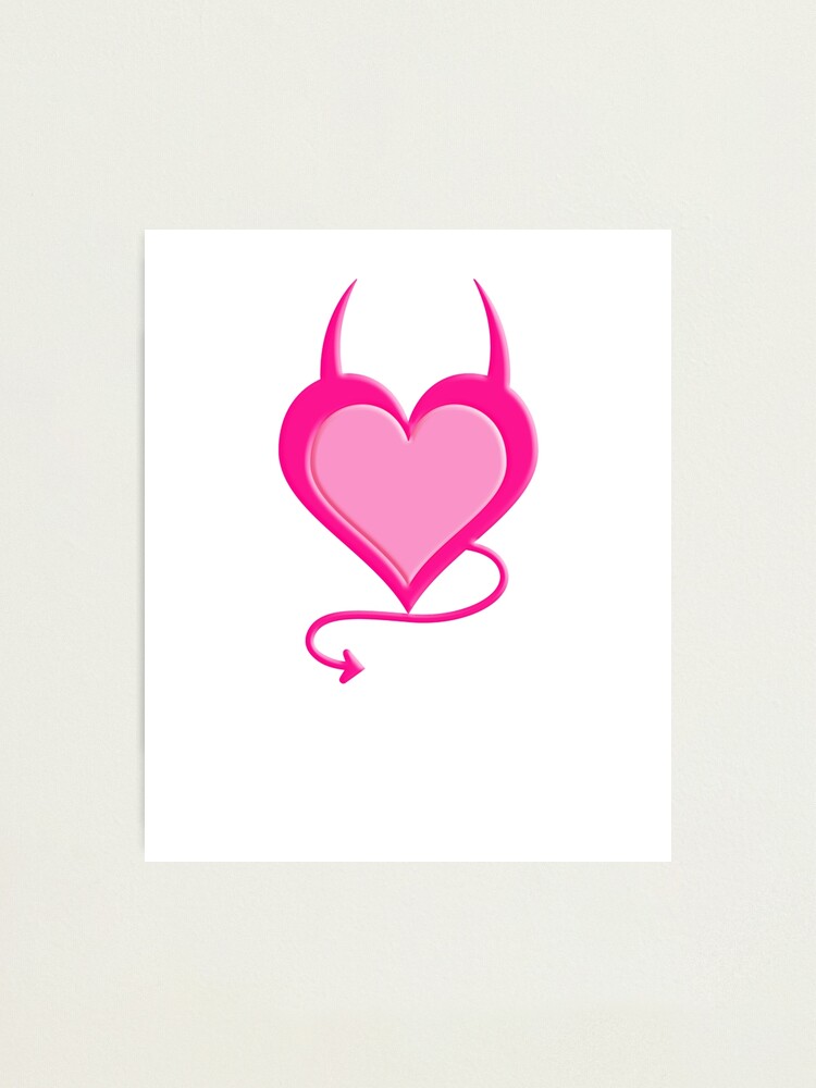 Cute Valentines Pink Devil Heart with Horns and a Tail 