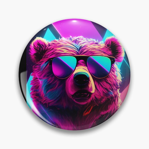 Item preview, Strong teddy bear, art in 80's retrowave, synthwave style, animal art, grizzly bear designed and sold by SnorbelDesign.