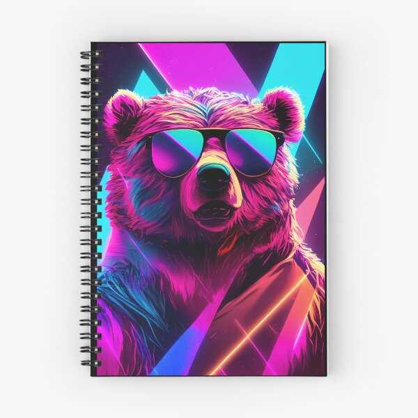 Item preview, Strong teddy bear, art in 80's retrowave, synthwave style, animal art, grizzly bear designed and sold by SnorbelDesign.