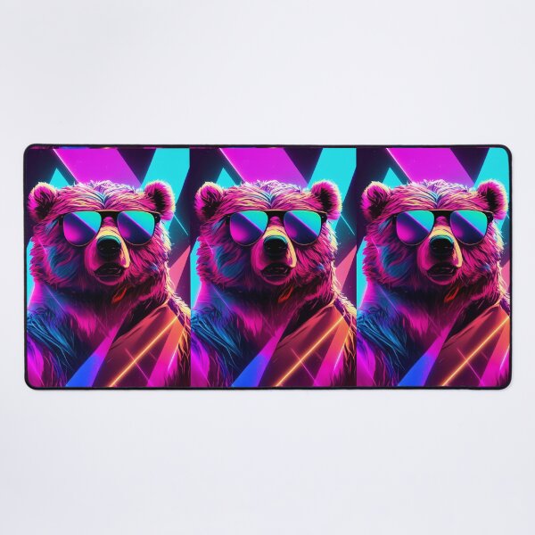 Item preview, Strong teddy bear, art in 80's retrowave, synthwave style, animal art, grizzly bear designed and sold by SnorbelDesign.