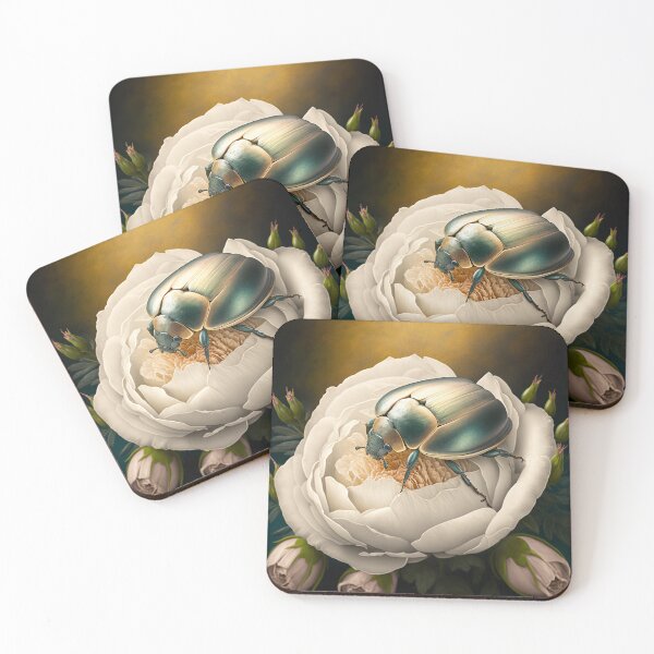 Item preview, Rose Chafer: Beauty on White Flower designed and sold by SweetbriarTales.