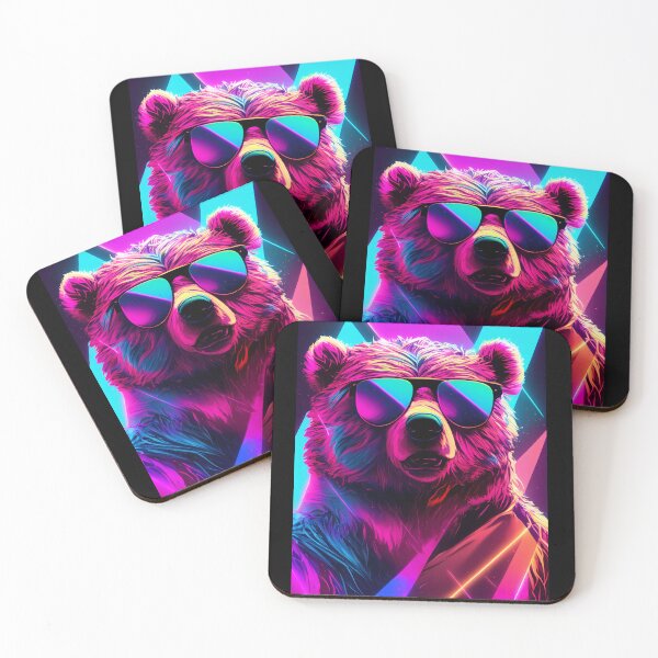 Item preview, Strong teddy bear, art in 80's retrowave, synthwave style, animal art, grizzly bear designed and sold by SnorbelDesign.