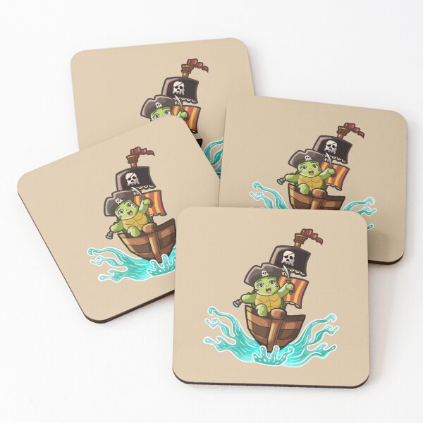 Item preview, adorable turtle in chibi style driving his pirate ship with a sword across the 7 seas  designed and sold by kitsuneins.