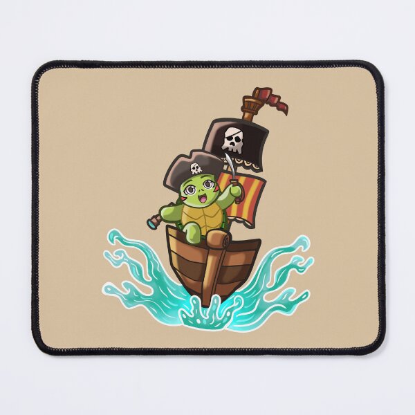 Item preview, adorable turtle in chibi style driving his pirate ship with a sword across the 7 seas designed and sold by kitsuneins.