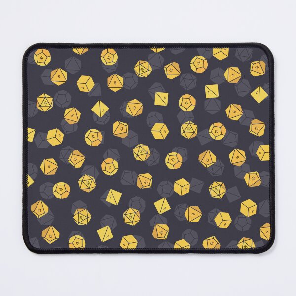 Item preview, Pattern of D4, D6, D8, D10, D12, and D20 DnD Yellow Dice Set Over Dark Background designed and sold by DGTL-Graphics.