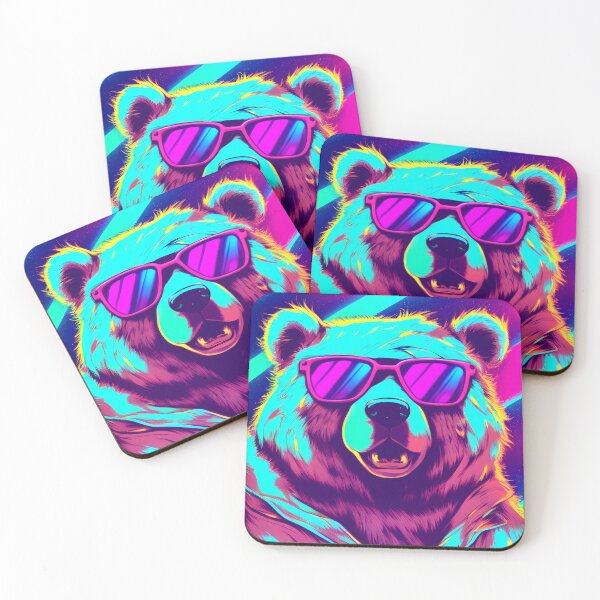 Item preview, Cool Bear, 80's Retrowave Art, Synthwave Style, Animal Art, Grizzly Bear designed and sold by SnorbelDesign.