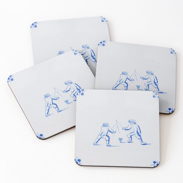 Item preview, Antique seventeenth century Delft blue and white tile with two boys spinning a top designed and sold by Photopat.