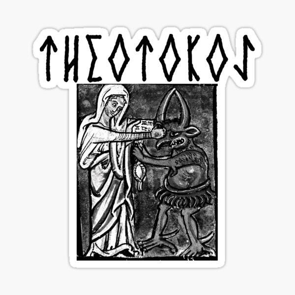 Item preview, Virgin Mary Punching The Devil Metal Hardcore Punk Gothic Runes designed and sold by thecamphillips.