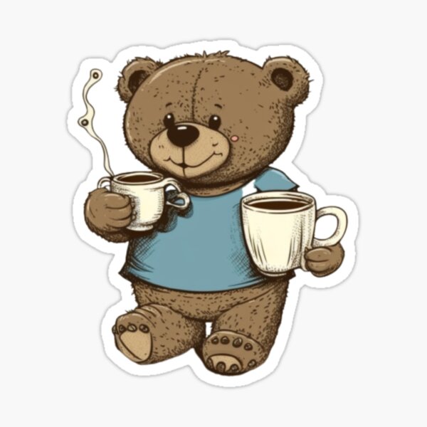 Cute Panda bear in cup drinking coffee tea cartoon teddy sweet