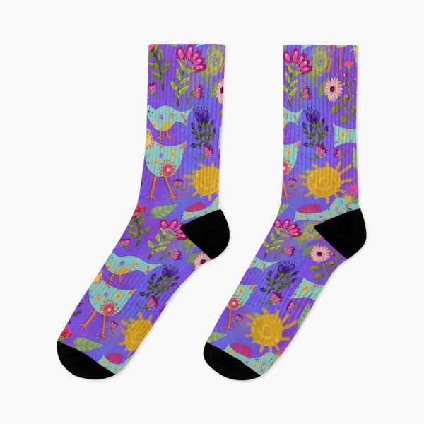 Item preview, Pretty Purple Watercolor Splashes Aqua Birds and Flowers Whimsical Art designed and sold by CheriesArt.
