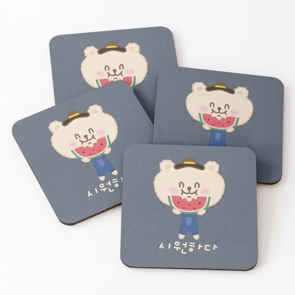 Item preview, A cute bear eating watermelon and says it's refreshing in Korean. designed and sold by Kimchi-style-.