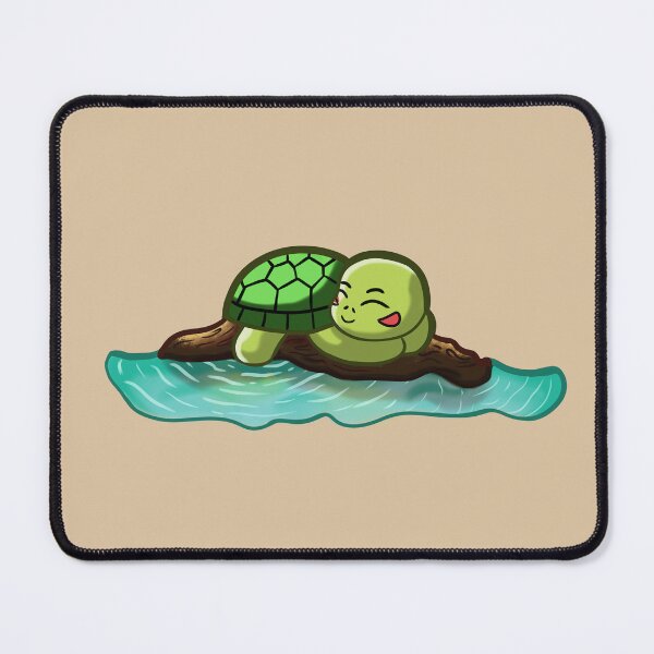 Item preview, kawaii red eared turtle sleeping on log over water designed and sold by kitsuneins.