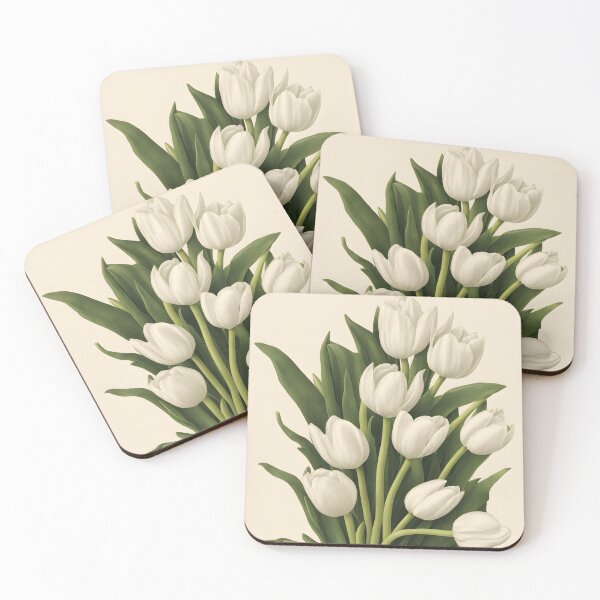 Item preview, White tulips bunch - elegant spring flowers on beige background designed and sold by Edith Leyster.