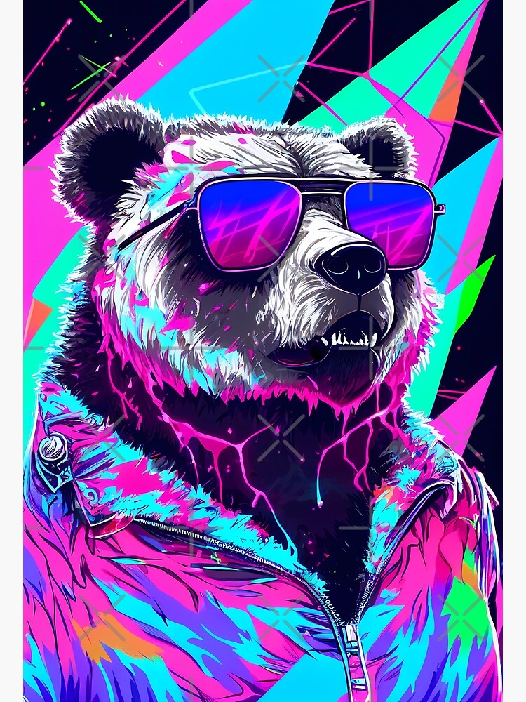 Colorful Bear, 80's Retrowave Art, Synthwave Style, Animal