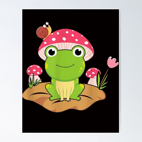 Kawaii Frog with Mushroom Hat and Toadstools - Cottagecore Aesthetic Froggy  - Chubby Amanita Muscaria Forest Themed Fantasy Sticker Poster for Sale by  YouSsefHN05