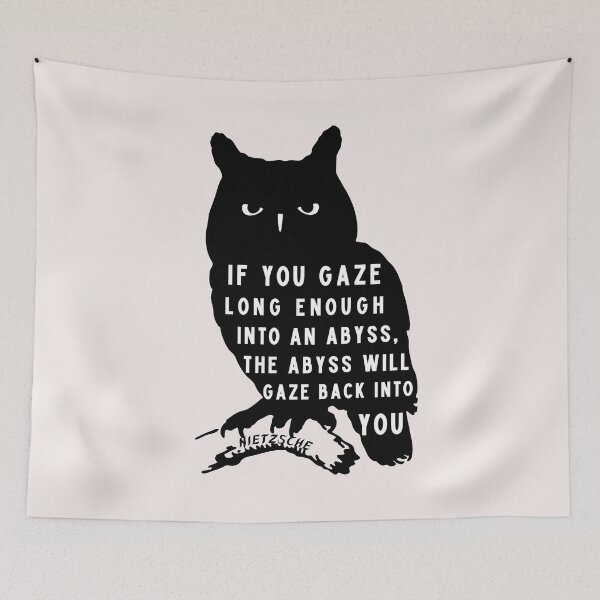 Item preview, owl art and nietzsche quote: if you gaze long enough into an abyss the abyss will gaze back into you designed and sold by artbleed.