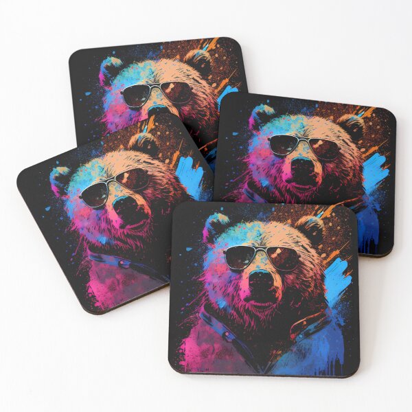 Item preview, Strong Bear Painting, 80's Retrowave Art, Synthwave Style, Animal Art, Grizzly Bear designed and sold by SnorbelDesign.