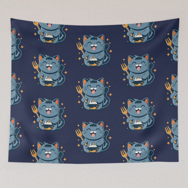 Item preview, Cat eating, accessories, carpet and bowl in blue designed and sold by RamboDesign.