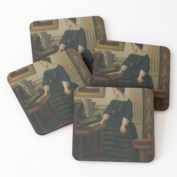 Item preview, Woman Playing Piano | Restored Vintage Oil Painting designed and sold by archerfield.