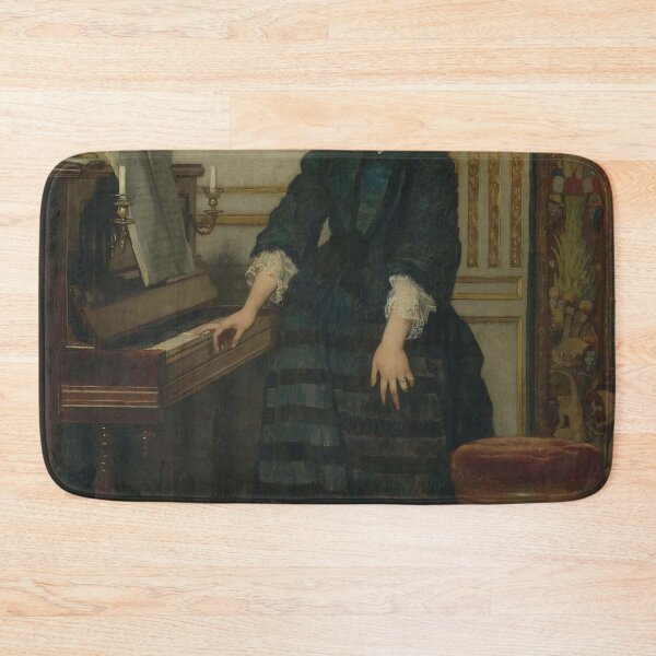 Item preview, Woman Playing Piano | Restored Vintage Oil Painting designed and sold by archerfield.
