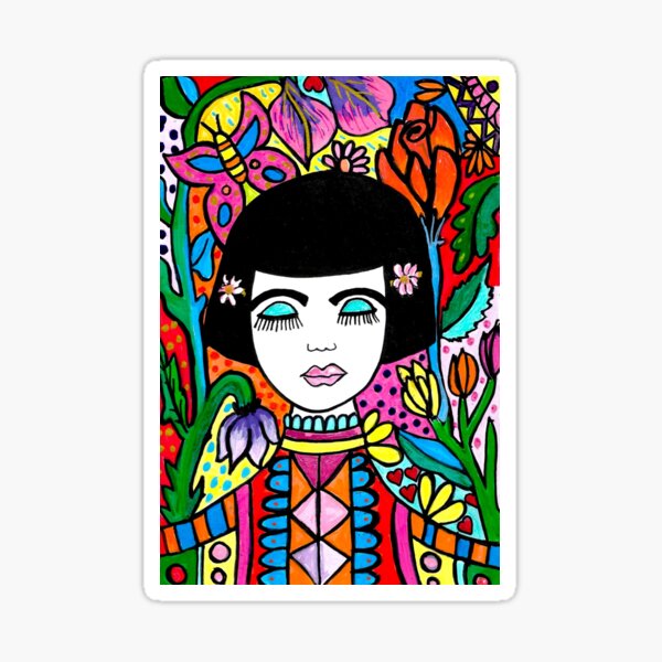 Lady with Flowers and Butterfly Sticker