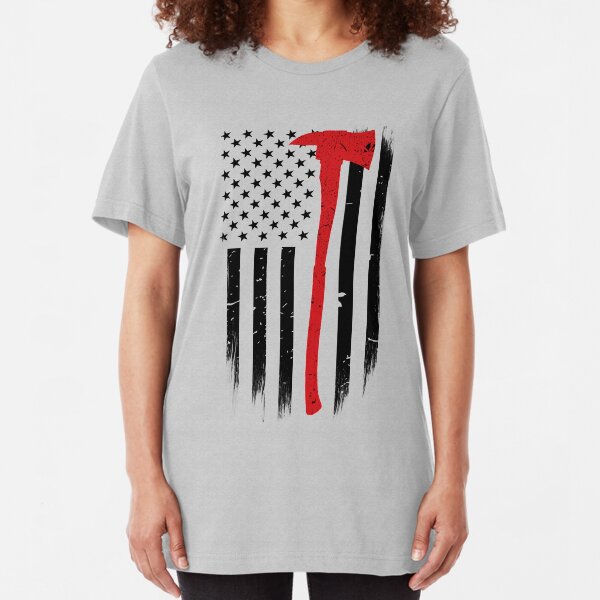 Thin Red Line Bombero Hacha Camiseta ajustada
