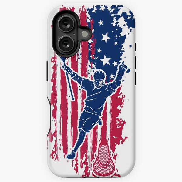 Vista previa del artículo con la obra «American Lacrosse Player American Flag LAX camiseta», diseñado y vendido por cosfrog.